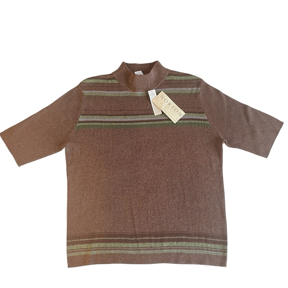 NWT Norton McNaughton Men's Size XL Brown "Boston" Mock Neck Sweater Silk Blend